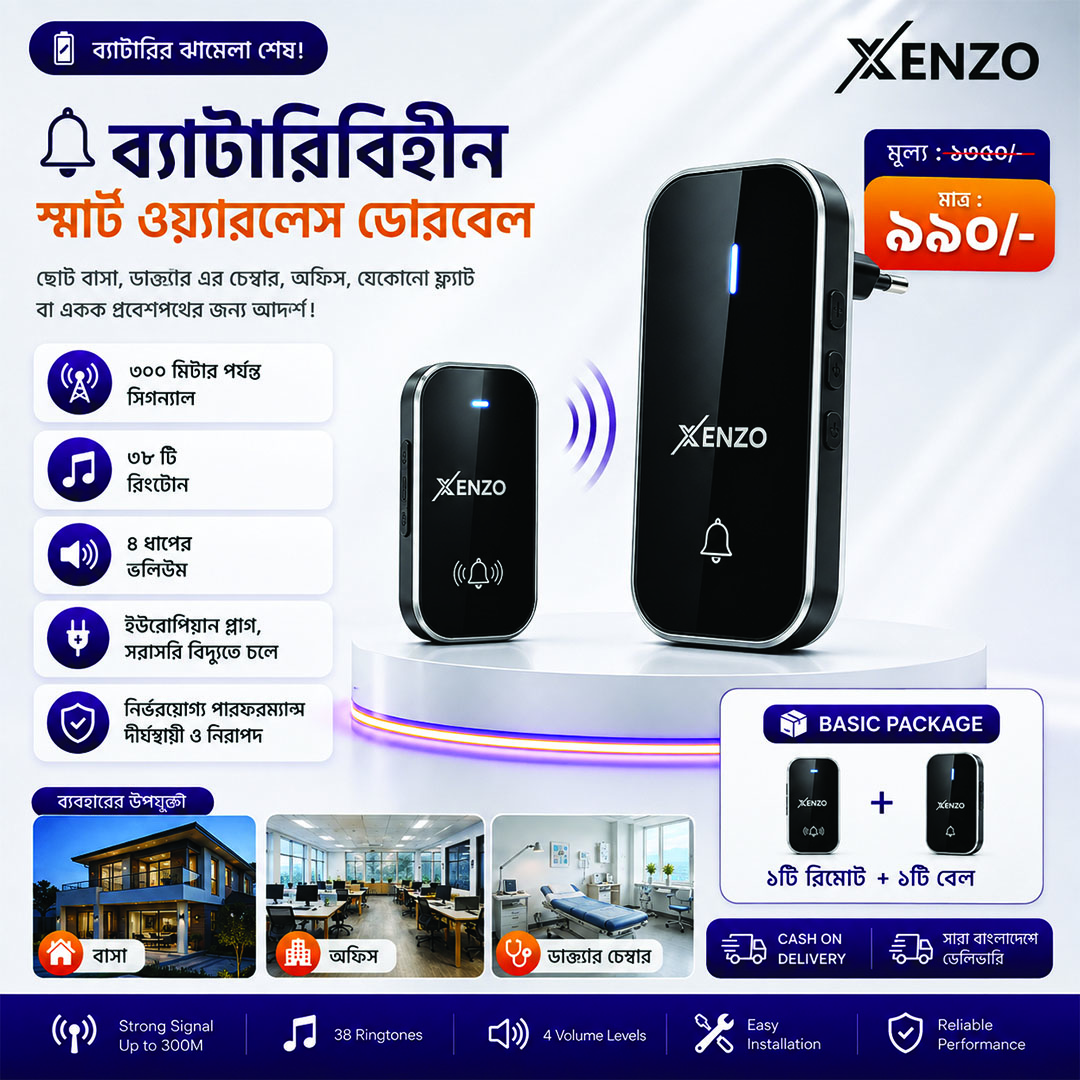 Smart Wireless Doorbell No Battery Required Self-Powered for Home and office
